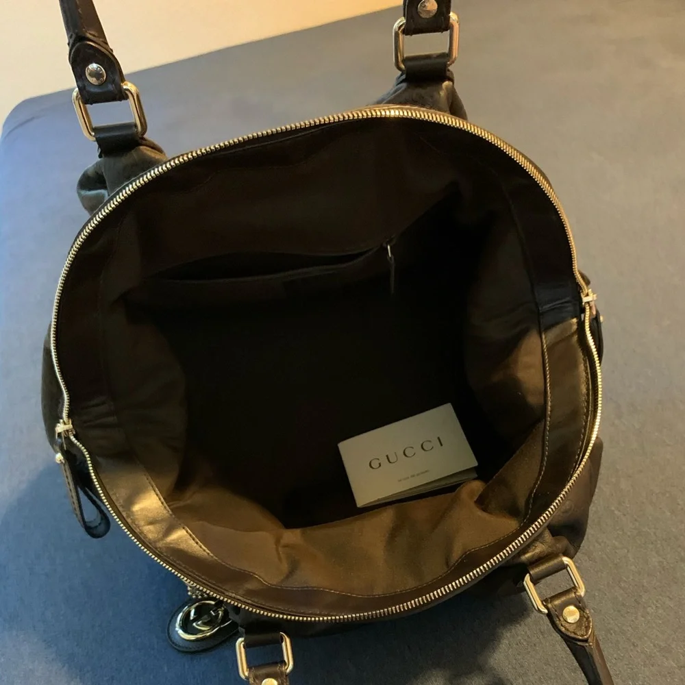 Gucci Black Embossed GG Shoulder Bag with Logo Charm